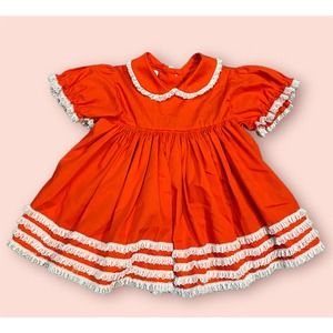 Vtg Mary Louise Original 18 mos Dress Full Circle Red USA Made Lace Trim Ruffle